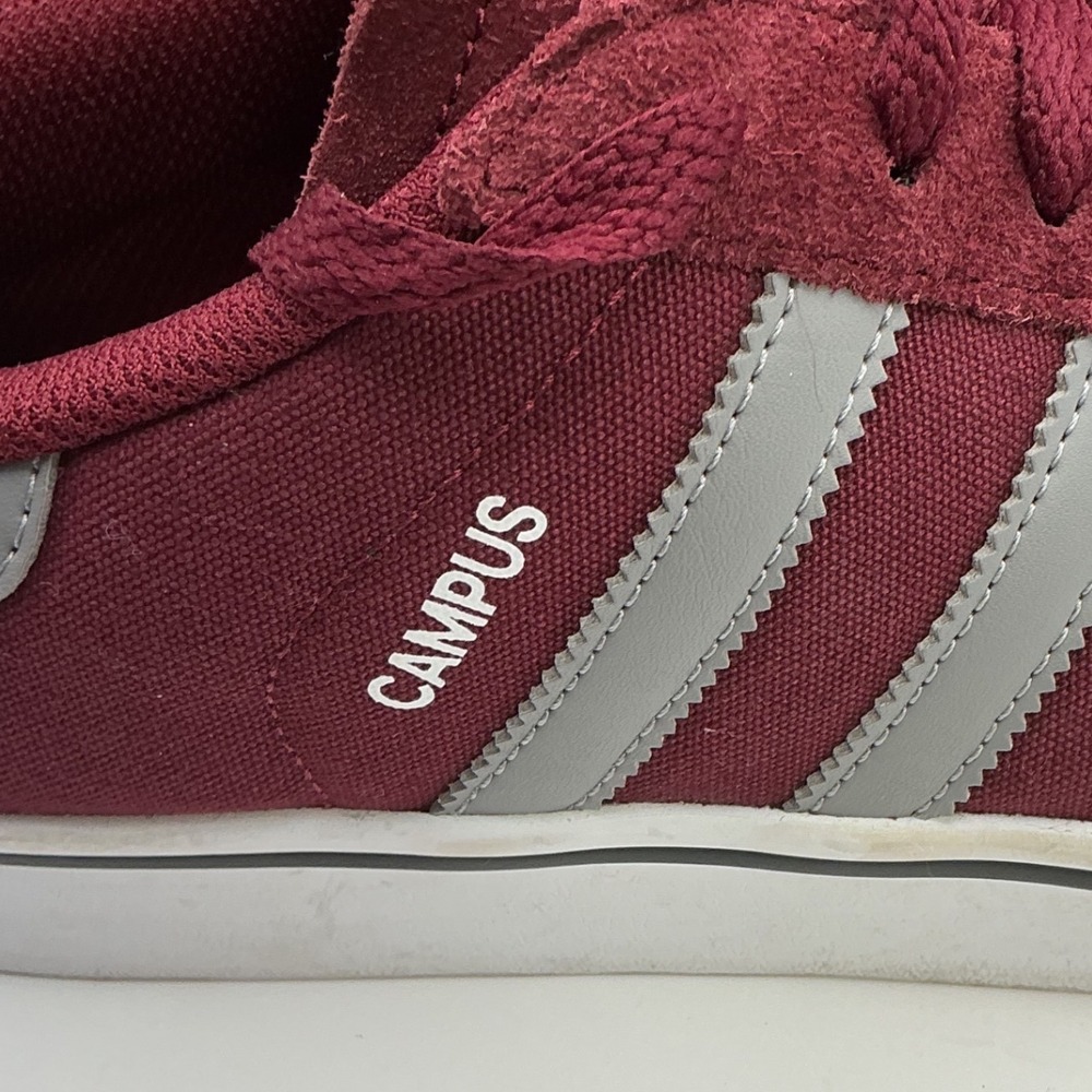 Adidas Campus Vulc Burgundy Maroon Grey Suede Canvas Skate Shoes Mens 8.5 F37365 - Picture 7 of 8